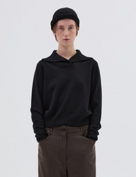 Cross Neck Polo Jumper Black | Women Margaret Howell Knitwear