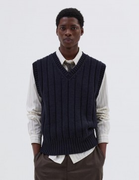 Wide Rib Slipover Navy | Men Margaret Howell Knitwear