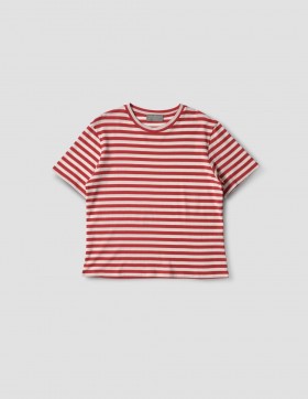  Camiseta infantil masculina, cor tomate/branco-sujo | Roupa esportiva feminina Margaret Howell