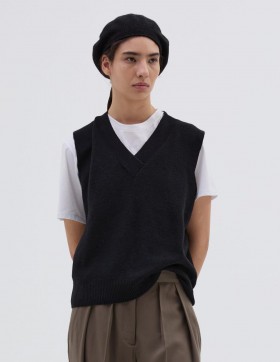  Blusa preta de malha com decote em V cruzado | Margaret Howell Knitwear para mulheres