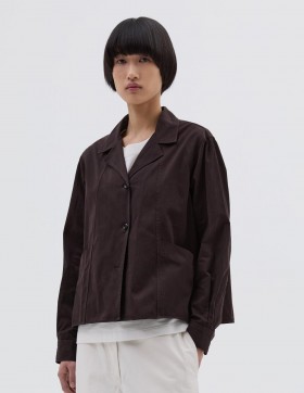  Camisa Mhl. de manga comprida com bolso e painel na cor turfa | Camisas femininas Margaret Howell