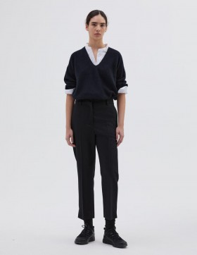  Calça cropped de cintura média azul marinho escuro | Calças Margaret Howell para mulheres