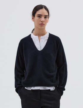  Maglia corta con scollo a V blu navy scuro | Maglieria Margaret Howell da donna