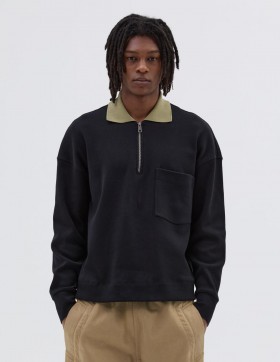  Pánske polo tričko Mhl. Zip Polo Black | Margaret Howell Sportswear