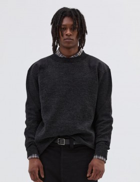  Mhl. Woven Patch Crew Antracitgrå | Herr Margaret Howell Stickat