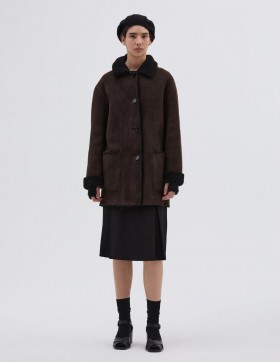  Shearling Car Coat Sort / Brun | Dame Margaret Howell Jakker & Frakker