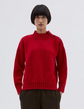  Mhl. Chunky Button Neck Sweater Sport Rood | Dames Margaret Howell Knitwear