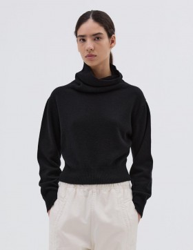  Schwarzer Rollkragenpullover mit hohem Rippenmuster | Damen-Strickwaren von Margaret Howell